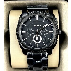 Fossil Machine FS4552 Mens 45mm Black Stainless Steel Chronograph NIBWT